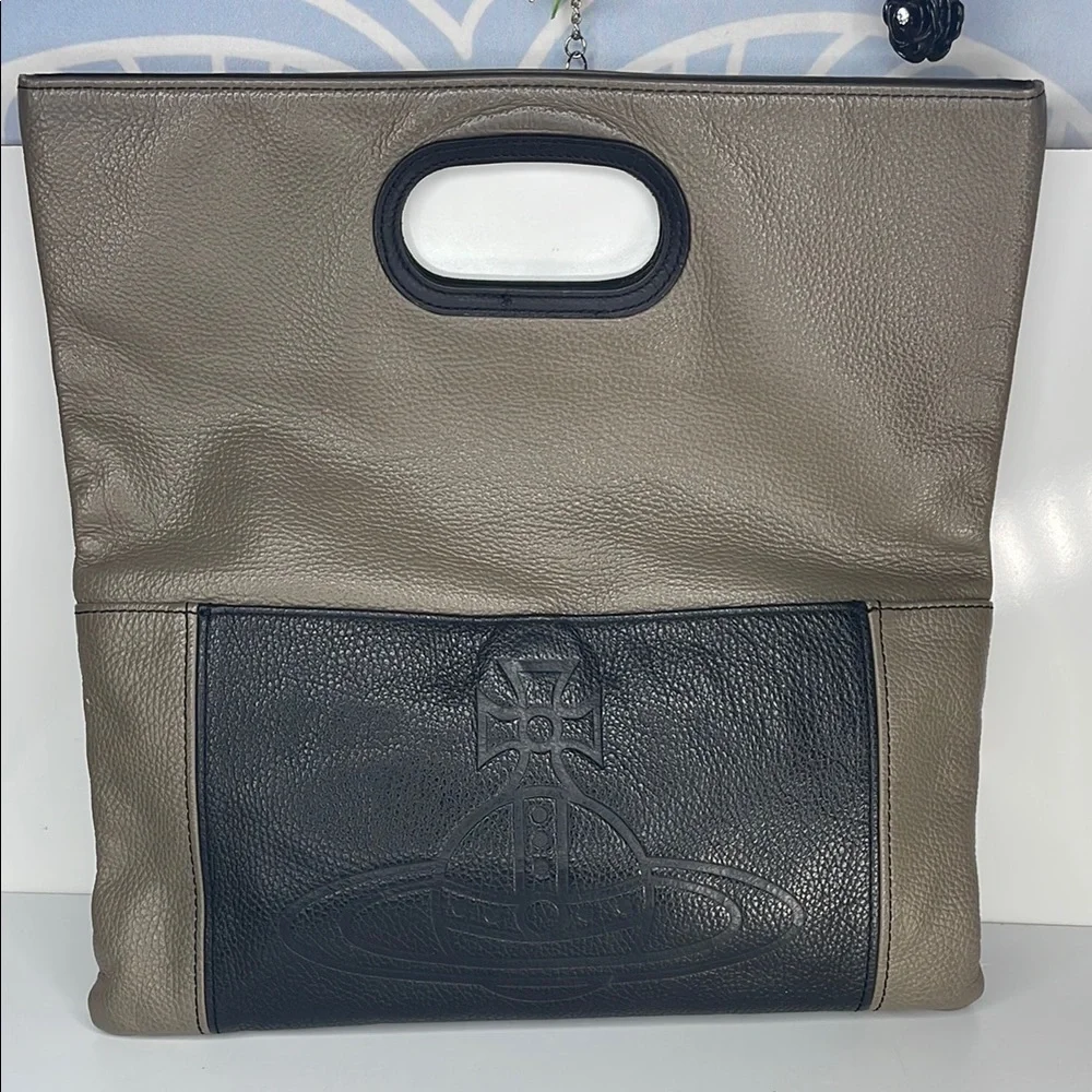 Vivienne Westwood Black and Taupe Foldover Clutch